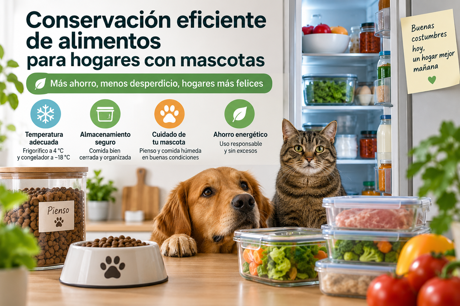 Conservación eficiente de alimentos para hogares con mascotas